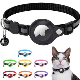 LZXLXS Airtag Cat Collar Reflective Adjustable Cat GPS Tracker Collar with Safety Buckle and Bell, Black