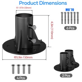 CHICAURA 2 Pack 1-7/8" Chain Link Fence Post Base, Heavy Duty Round Post Bracket & Floor Flange for Fence, Mailbox, Flag Pole, Includes 304 Stainless Steel Hardware