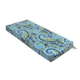 Magpie Fabrics Outdoor Bench Cushion 42 x 18 Inch, Waterproof Fade Resistant Patio Garden Loveseat Sofa Settee Couch Swing Pads with Carry Handle and Ties, Paisley Lapis Green