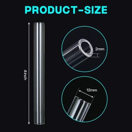 6 Pcs Borosilicate Glass Tube 12mm OD 2mm Thick Glass Blowing Tubes with Cleaning Brush (4 Inch)