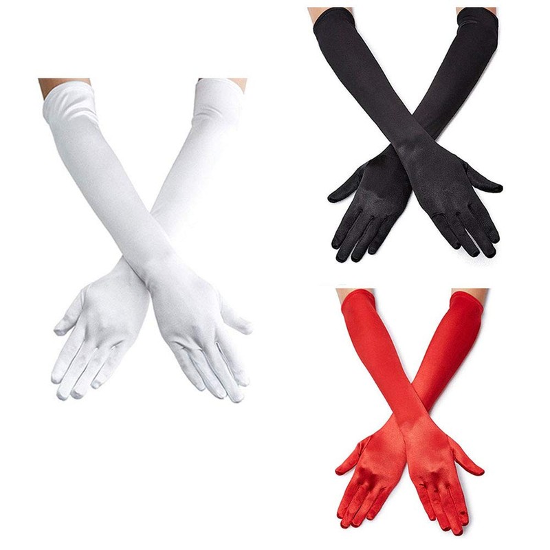 Lansian Women's 21'' Long Satin Gloves White Elbow Length 1920s