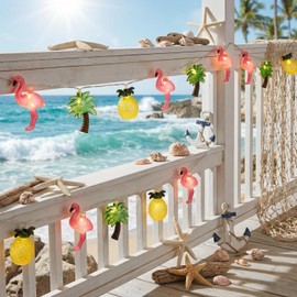 12FT 20LED Summer Hawaiian Themed Party Decorations Lights - LED Tropical Hawaiian String Lights Flamingo Pineapple Palm Tree Lights Waterproof for Summer Tropical Pool Beach Luau Party Decorations