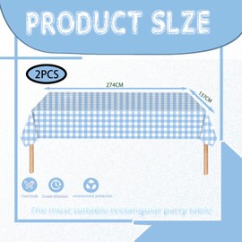 2pcs Blue White Checkered Table Cloth Party,137*274cm Plastic Table Cloth Wipe Clean,Gingham Pvc TableCloths Rectangular Waterproof Plaid Table Cover for Birthday Picnic Racing Car Party TableCloth