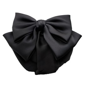 GLOBAL BOX Ribbon Barrette with Net Hair Bulk Hair Black, Satin Ribbon