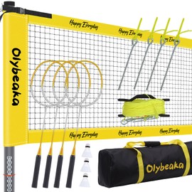 Outdoor Portable Badminton Net Set System for Backyard Lawn Beach with Anti Sagging Design 4 Carbon Aluminum Rackets 3 Birdies and Carrying Bag
