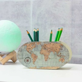 GEGUTON Pen Holder with World Map Design - Accessories & Pencil Holders for Desk Organizers, Decoration Items for Office Supplies, Gifts for Mom & Dad - Fun Collection - Steel - Multicolor