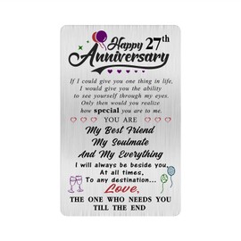 Alotozo 27 Year Anniversary Sweet Gifts for Him Husband Men - Happy 27th Wedding Anniversary Engraved Wallet Card Inserts for Boyfriend Her Wife Women