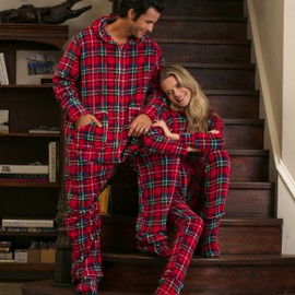 Alexander Del Rossa Adult Onesies for Men, Mens Onesie Pajamas Adults, Fleece Onesie for Men, Hooded Footed Mens Onsie Stewart Tartan Plaid 2XL (A0320Q192X)