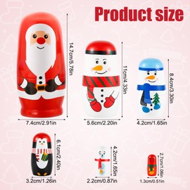 BOXOB 6pcs Christmas Nesting Dolls, Wooden Matryoshka Dolls Stacking Doll Toy Christmas Matryoshka Dolls Cartoon Pattern Nesting Dolls for Kids Christmas Party Home Decoration Supplies