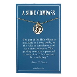 Doodle Beads Compass Necklace, Sure Compass 16" + 1" Extender Sparkling Chain. Baptism Gift, Graduation Gift (Gold)