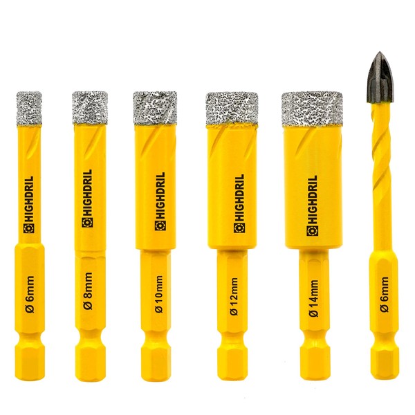 HIGHDRIL Dry Diamond Drill Bits - 6Pcs 1/4", 5/16", 3/8",