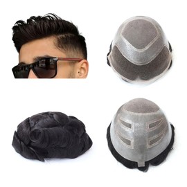 Toupee for Men Lace+PU Base Real European Human Hair Pieces for Mens Hair Prosthesis Patch Units Hair Replacement System for Men (7x9")