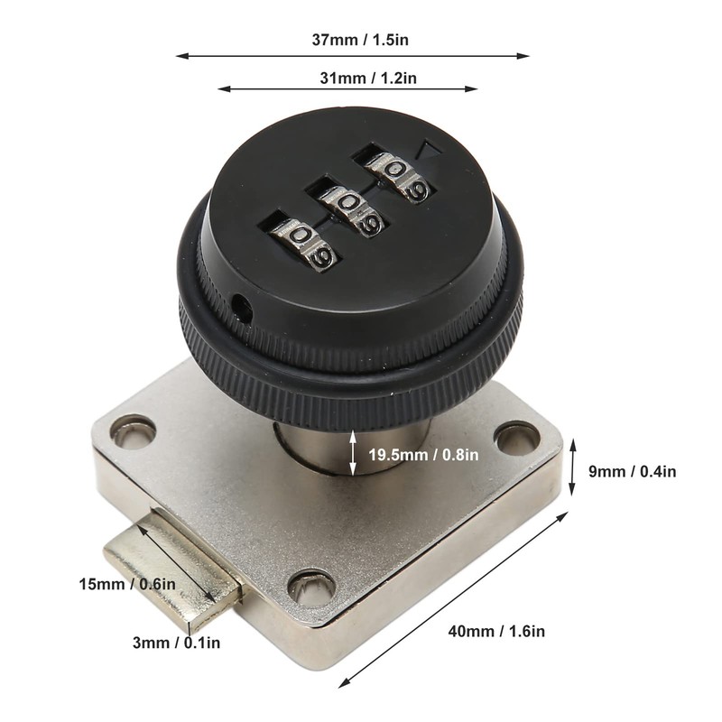 Digit Password Security Lock, 3-Digit Combination Lock, Drawer Combination Lock,