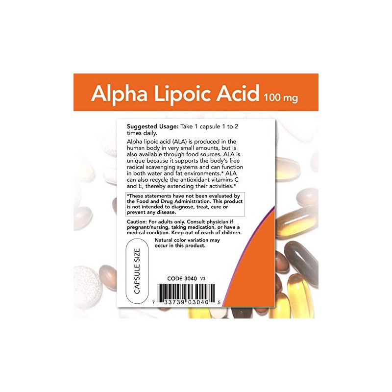 Now Alpha Lipoic ácido 100 mg 60 vcap 60 unidades