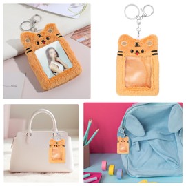 TIESOME Plush Photocard Holder, Cartoon Plush Card Holder Keychain Cute Tiger ID Card Holder Card Protector Cover Sleeve for Kpop Idol Photo Card, ID Badge, Credit Card