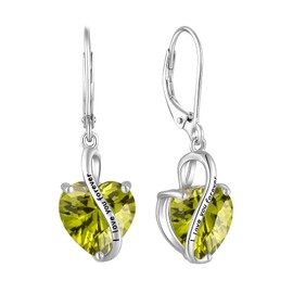 YL Heart Earrings for Women 925 Sterling Silver "I love you forever" Drop Earrings August Birthstone Peridot Green Cubic Zirconia Dangle Earrings Jewellery Gifts for Her Wife Girlfriend