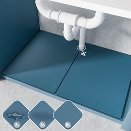 VERIFOST Under Sink Mat for Kitchen, 2 Piece Super Absorbent Undersink Mats for Bottom of Kitchen Sink, 34" X 22" Cuttable Under Sink Liner, Quick-Dry Under Bathroom Sink Mat, Blue