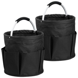 IHOMAGIC Pack of 2 Foldable Cleaning Supplies Organiser, 17L Shopping Basket with Handle and 6 Pockets, Portable Oxford Fabric Tool Bag, Multifunctional Storage Basket for Travel, Cleaning, Black