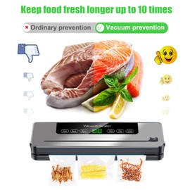 Vacuum Sealer Machine, ESoundvol 6-in-1 Food Vacuum Sealer Machine Built-in Cutter and Visible LED Digital Countdown Display for Dry and Moist Food Fresh Preservation with 10Pcs Vaccum Sealer Bags