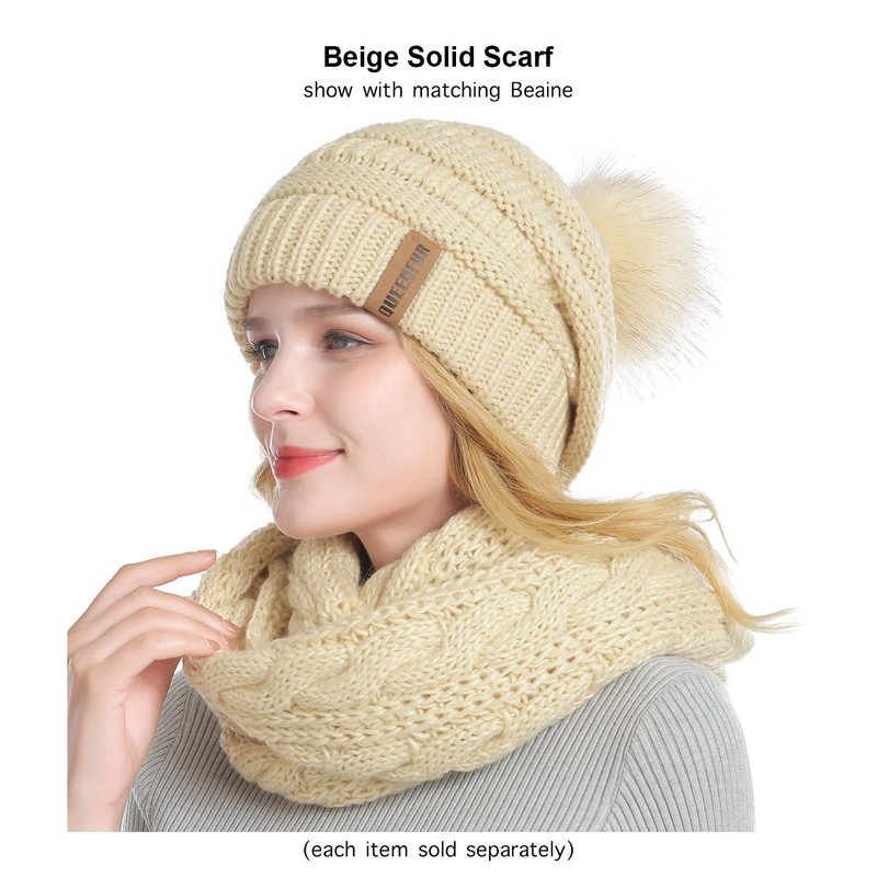 QUEENFUR Winter Women Thick Cable Knit Ribbed Infinity Circle Loop