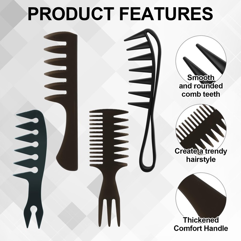 Qjaiune 4-Piece Hair Styling Comb Set, Texture and Wide Tooth,