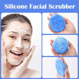Face Scrubber, Facial Exfoliator, Scrub Brush, Soft Face Brush, Silicone Facial Cleansing Brush, Blackhead Acne Pore Cradle Cap Face Wash Brush for Deep Cleaning Skin Care (Blue & Green)