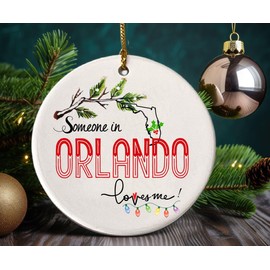 Orlando Florida Souvenir Christmas Ornament 2024 Someone in Orlando FL Loves Me! Christmas Family Friend Gifts Ideas 3" White