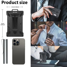 RNE London Slim Aluminum Metal Money Clip Wallet for Men Holds up 15 Cards RFID Blocking Minimalist Card Holder Wallet (Black)