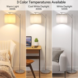 SUNMORY Arc Floor Lamp,Modern Floor Lamp with 9W 3 Color Temperatures Bulb,Metal Standing Lamps with Adjustable Hanging Lampshade,Tall Floor Lamps for Living Room,Bedroom,Office