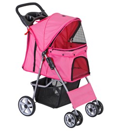 Epetlover 4 Wheels Dog Stroller Folding Pet Strolling Cart for Small Medium Cats Puppies Portable Jogger Travel Camping Puppy Carrier with Storage Basket Cup Holder, Pink
