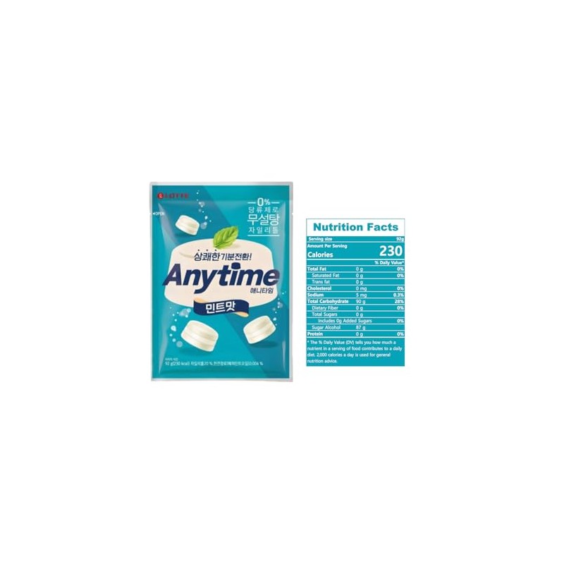 Anytime Mint Hard Candy, Sugar Free Korean Candy with Xylitol,
