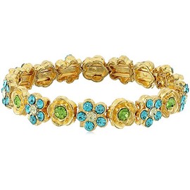 1928 Jewelry Aqua Blue Crystal Flower Stretch Bracelet