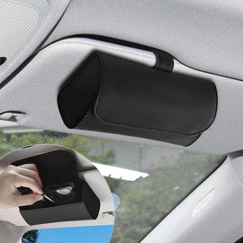 Sunglasses Holder for Car Sun Visor, Car Eyeglass Holder, Leather Auto Eyeglasses Storage Case with Hidden Magnetic Closure, Vehicle Visor Accessories Protective Glasses Organizer Box for Woman Man