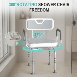 Shower Chair with 360° Rotatable Seat | Shower Chair for Inside Shower with Arms and Back | 500lbs Heavy Duty for Bathtub | Height Adjustable Safety Bath Seat for Elderly