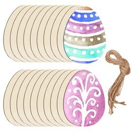 20 Stücke Ostern Holz Ornamente Eiförmige Hängen Anhänger Handwerk Osterei Verzierungen mit Hanfseil für Ostern Party Dekorationen.