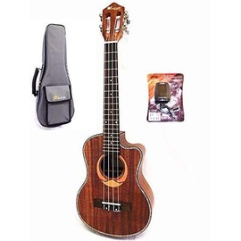 WOODNOTE/Pro. Cutaway Designed 26" Top Solid Acacia Tenor Ukulele & Padding Bag & Maple Tuner