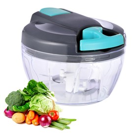 Ziweaye Manual Food Processor Vegetable Chopper, Portable Hand Pull String Garlic Mincer Onion Cutter for Veggies, Ginger, Fruits, Nuts, Herbs, etc., 500ml,（Gray-blue）
