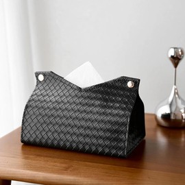 Paquete de 2 Fundas para Caja de Pañuelos, Porta Pañuelos de Cuero Sintético Negro, Dispensador Rectangular de Papel Facial para Baño, Tocador, Mesa y Coche