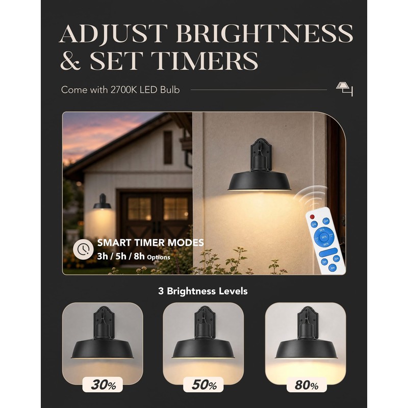 Solar Powered Barn Lights Outdoor, Dusk to Dawn 12.4" Outdoor