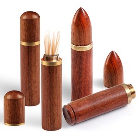 4 Pack Portable Wooden Toothpick Holder for Cinnamon Toothpicks Mini Toothpick box Pocket Flavored Toothpick Holder Dispenser Bucket Needle Case