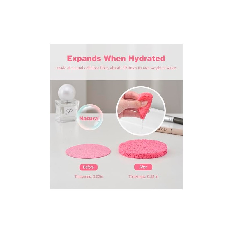 METUUTER 50-Count Compressed Facial Sponges for Estheticians- 100% Natural Cellulose
