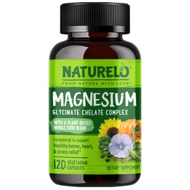 NATURELO Magnesium Glycinate Supplement - 200mg Glycinate Chelate with Organic Vegetables to Support Calmness, Muscle Cramps and Stress Relief -...   
