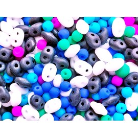 1.23 oz (35 g) Glass Beads Mix , White Black with Cold Neon Mix, Czech Glass