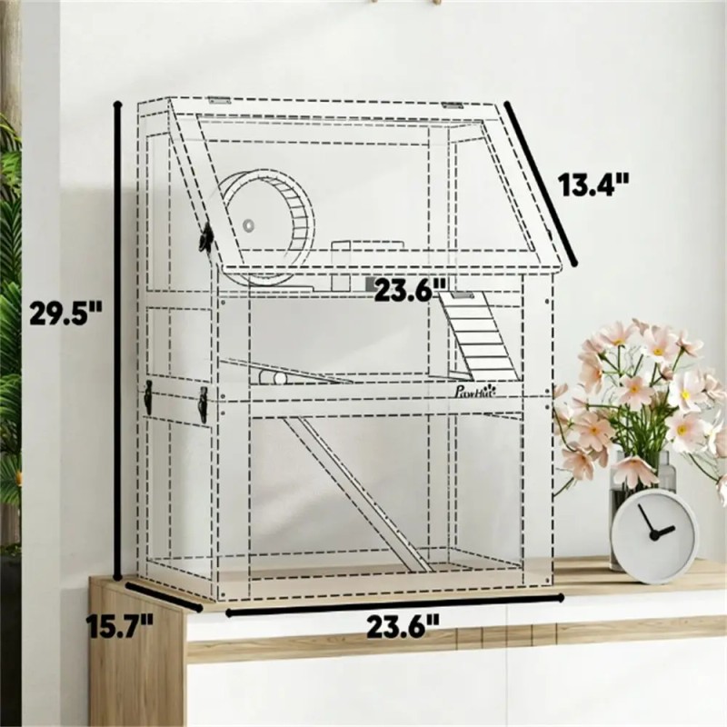 Small Animal Pet Cage for HamstersColor: Natural Wood Color
