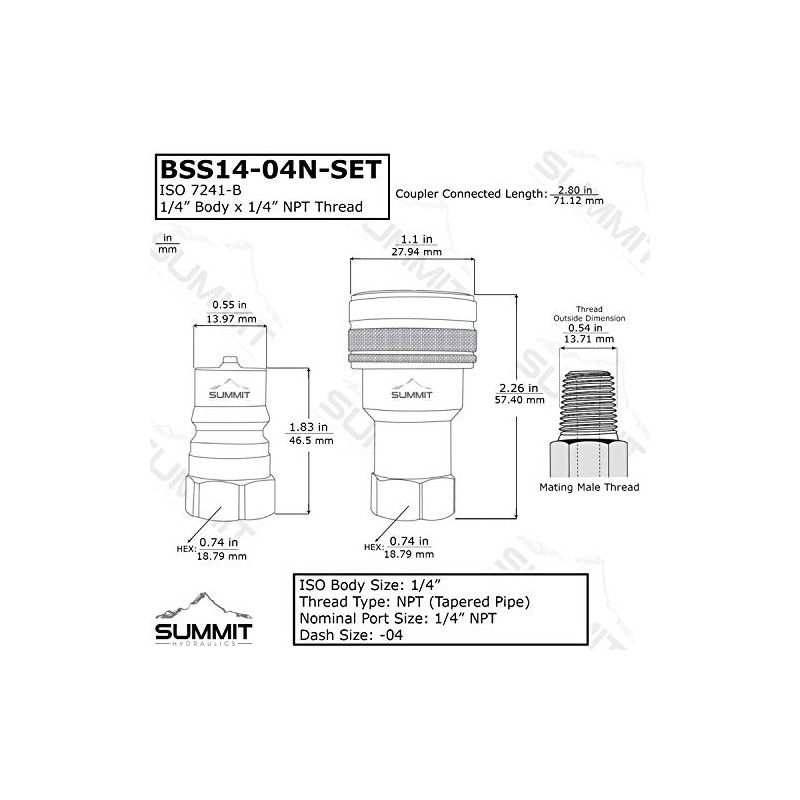 1/4″ NPT ISO 7241-B Stainless Steel Quick Disconnect Hydraulic Female