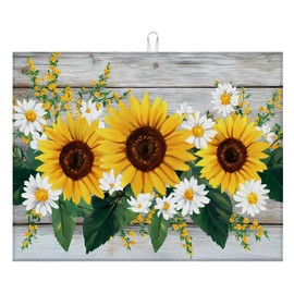 Dish Drying Mat 18×24 Inch Extra Large Absorbent Kitchen Drying Pad with Cute Sunflowers Patterns-Quick Dry/Machine Washable