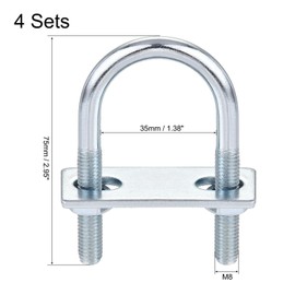 TA-VIGOR 4 sets M8 Round U-Bolts, 35mm Inner Width 75mm Length Steel U-Bolts with Nut, Plate for Attaching Piping Conduit Cable Tube Brackets Boat Trailer