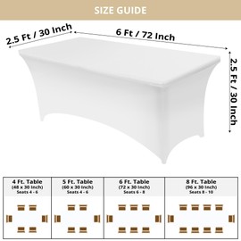 Utopia Kitchen Spandex Tablecloth 2 Pack [6FT, White] Tight, Fitted, Washable and Wrinkle Resistant Stretch Table Cloth Rectangle Cover for Trade Show, Weddings & Parties [72Lx30Wx30H Inch]