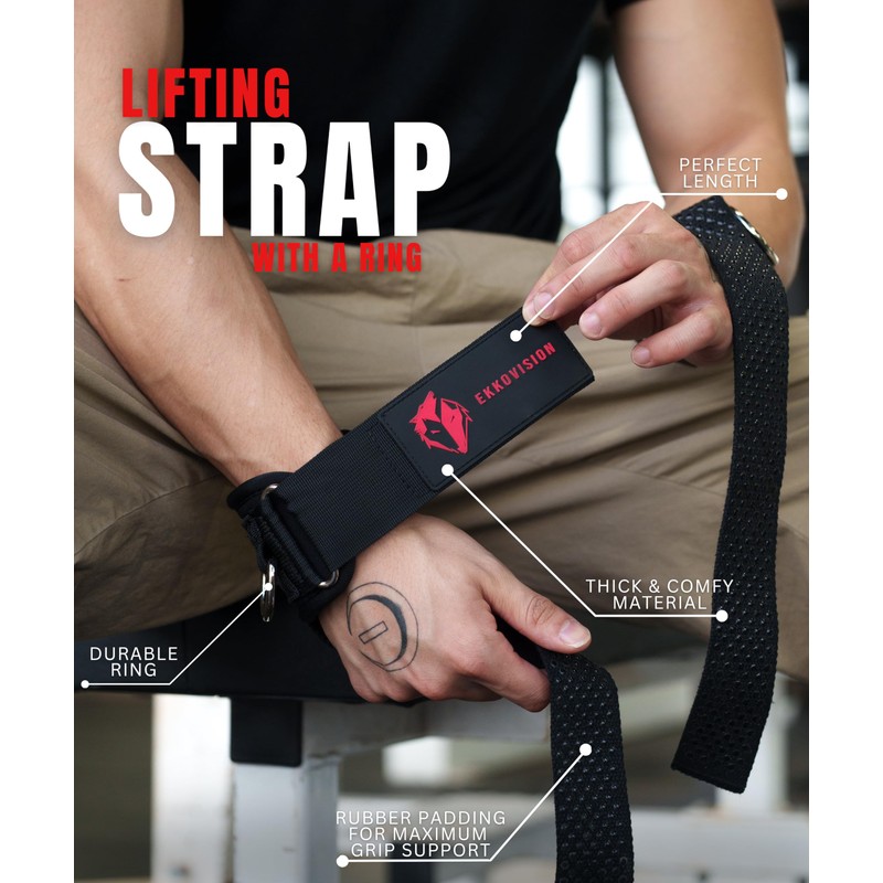 Ekkovision Weight Lifting Straps With Cuffed D Ring, Wrist Support,