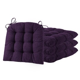 ELFJOY Chair Cushions for Dining Chairs Set of 4 Premium D Shape Chair Pads with Ties Tufted Comfortable Seat Cushion for Kitchen Office Dining Room (17"x 16"x 3" Purple)